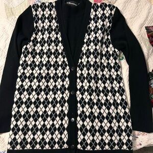 Vintage Black and White Argyle Women's Sweater